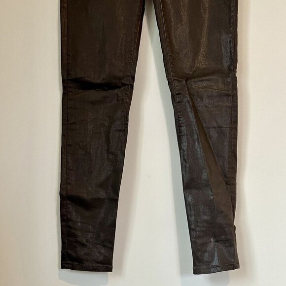 AllSaints Spitalfields Chocolate Brown Wax Coated Zipper Skinny Jeans - Size 27 - Picture 6 of 9
